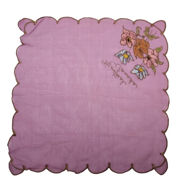 Vintage Montreal Canada Hankie Handkerchief Souvenir Handpainted Pansies Flowers - Picture 3 of 3